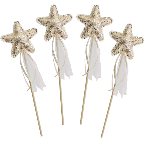 Sequin Star Wand Set 4pc Gold