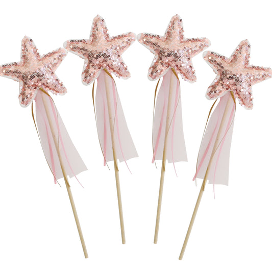 Sequin Star Wand Set 4pc Rose Gold