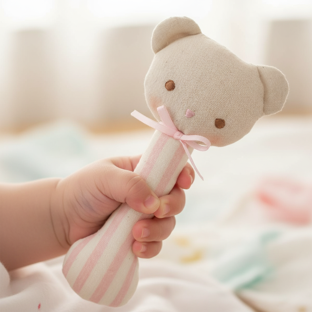 Ted Stick Rattle Pink Stripe
