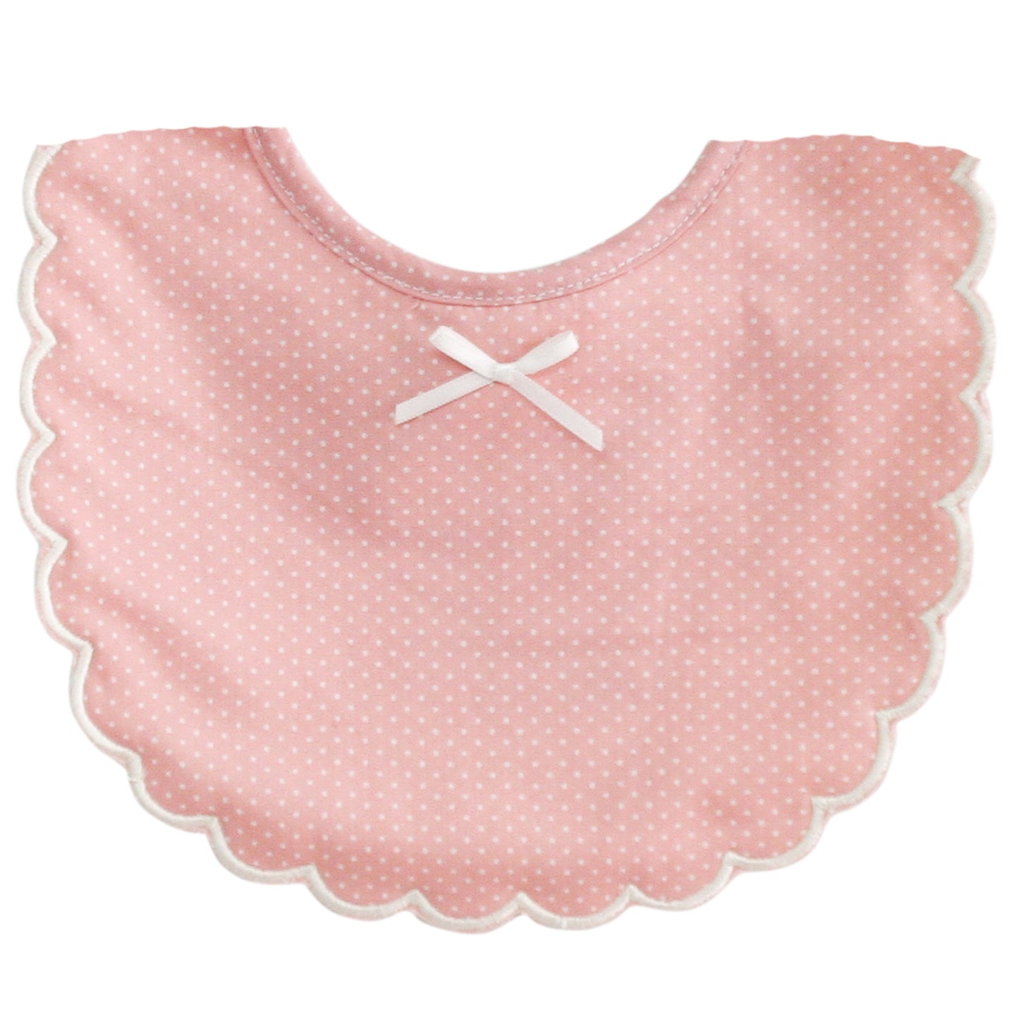 Scallop Edge Bib Pink with Ivory Spot