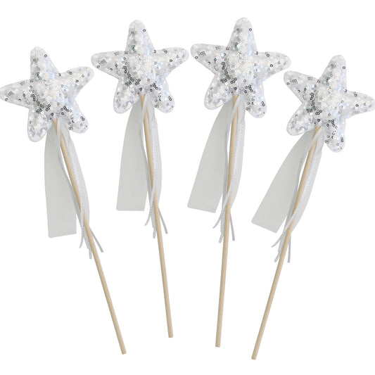 Sequin Star Wand Set 4pc Silver