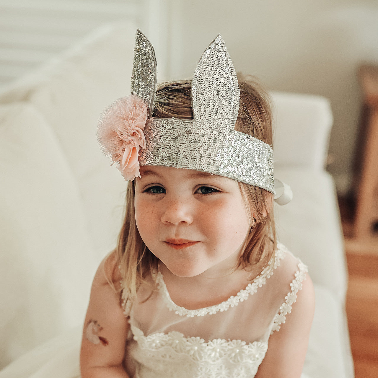 Sequin Bunny Crown Silver