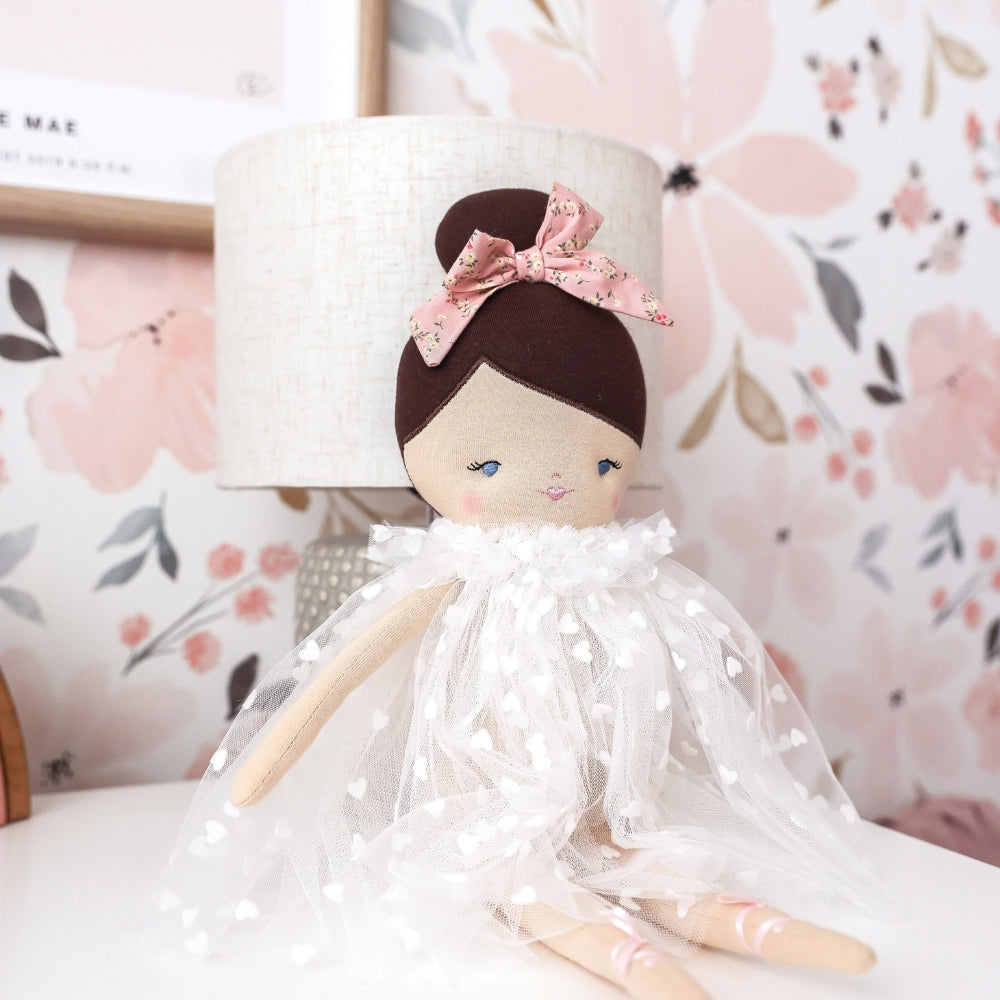 Mia Doll 44cm White Flocked Heart Tulle