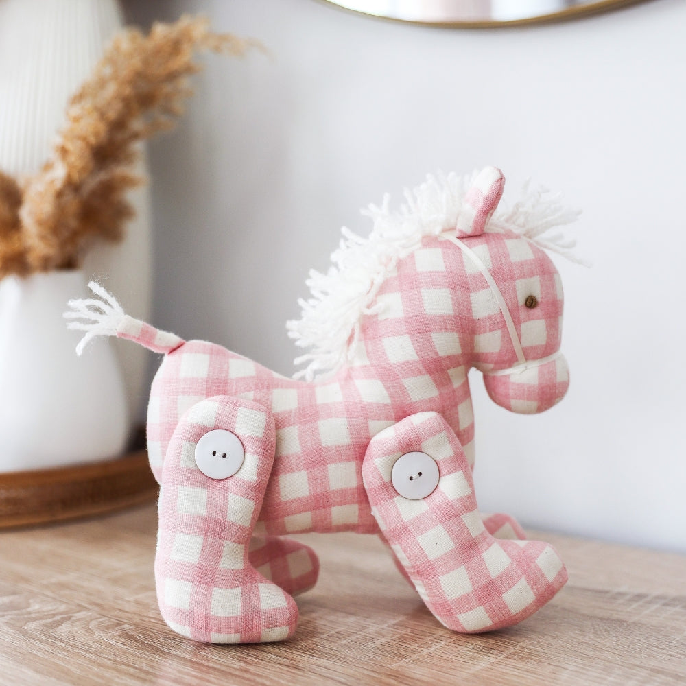 Jointed Pony 22cm Pink Check - JUNE