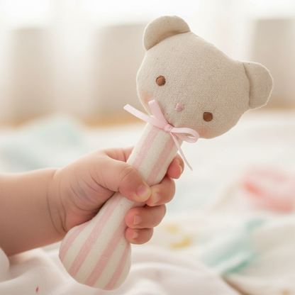 Ted Stick Rattle Pink Stripe