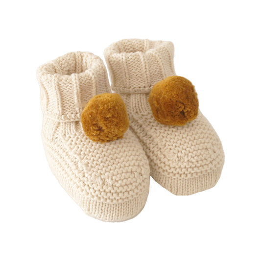 Pom Pom Baby Socks Natural Mustard