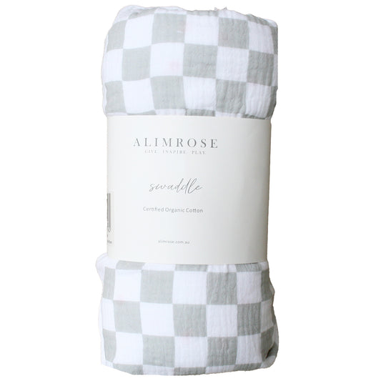 NEW! Muslin Swaddle Dove Grey Check