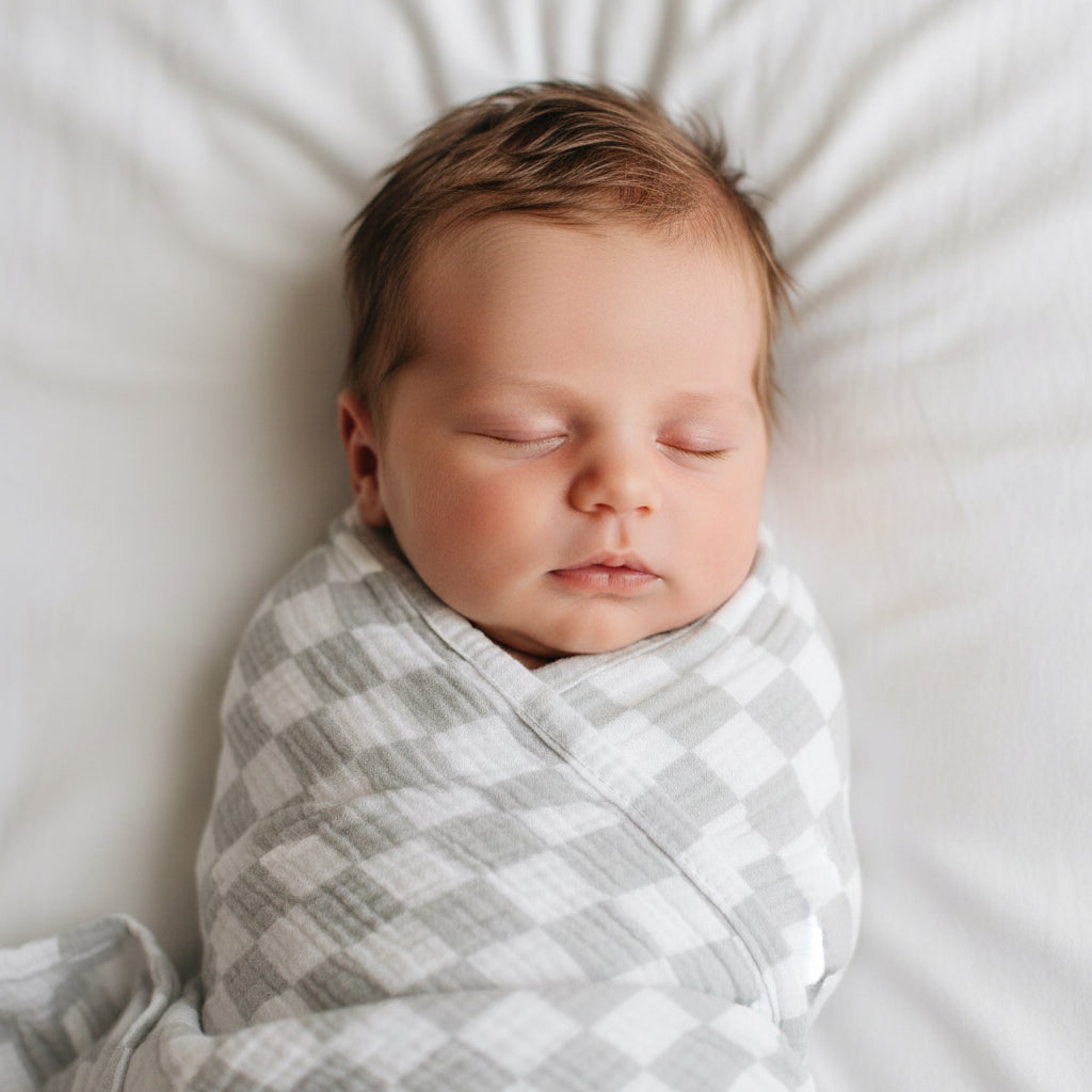 Muslin Swaddle Dove Grey Check