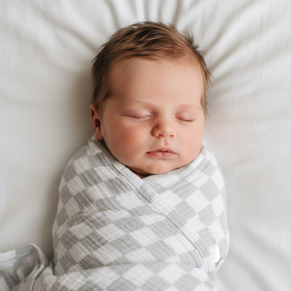 Muslin Swaddle Dove Grey Check