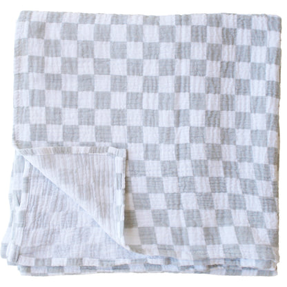 NEW! Muslin Swaddle Dove Grey Check