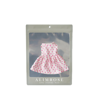 Small Doll Dress (20-28cm) Pink Hearts