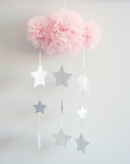 Tulle Cloud Mobile - Pale Pink & Silver
