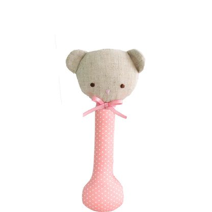 Baby Bear Stick Rattle Pink with White Spot